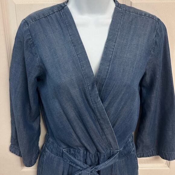 Cloth & Stone Chambray Denim Wide Leg Cropped Jumpsuit Women’s XS EUC - Picture 4 of 10